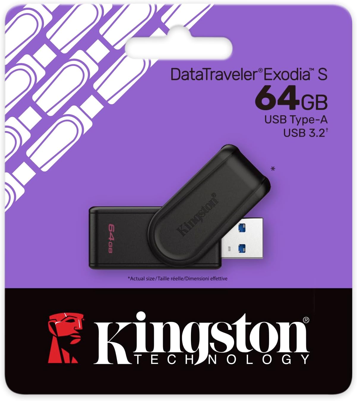 Kingston DataTraveler Exodia S Drive Flash USB - 64GB - USB 3.2 Gen 1 - USB Type A - Nero/Nero - DTXS/