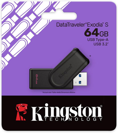 Kingston DataTraveler Exodia S Drive Flash USB - 64GB - USB 3.2 Gen 1 - USB Type A - Nero/Nero - DTXS/