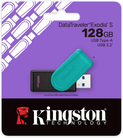 Kingston DataTraveler Exodia S Drive Flash USB - 128GB - USB 3.2 Gen 1 - USB Type A - Nero/Turchese - DTXS/