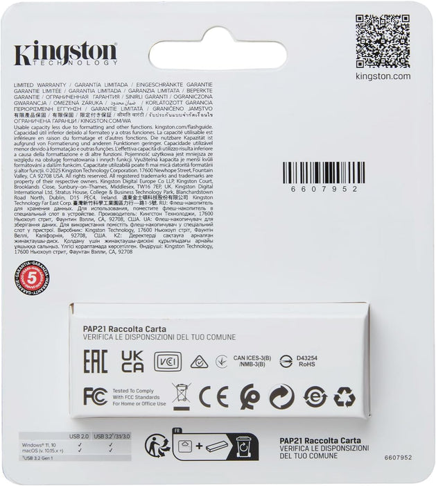 Kingston DataTraveler Exodia S Drive Flash USB - 128GB - USB 3.2 Gen 1 - USB Type A - Nero/Turchese - DTXS/