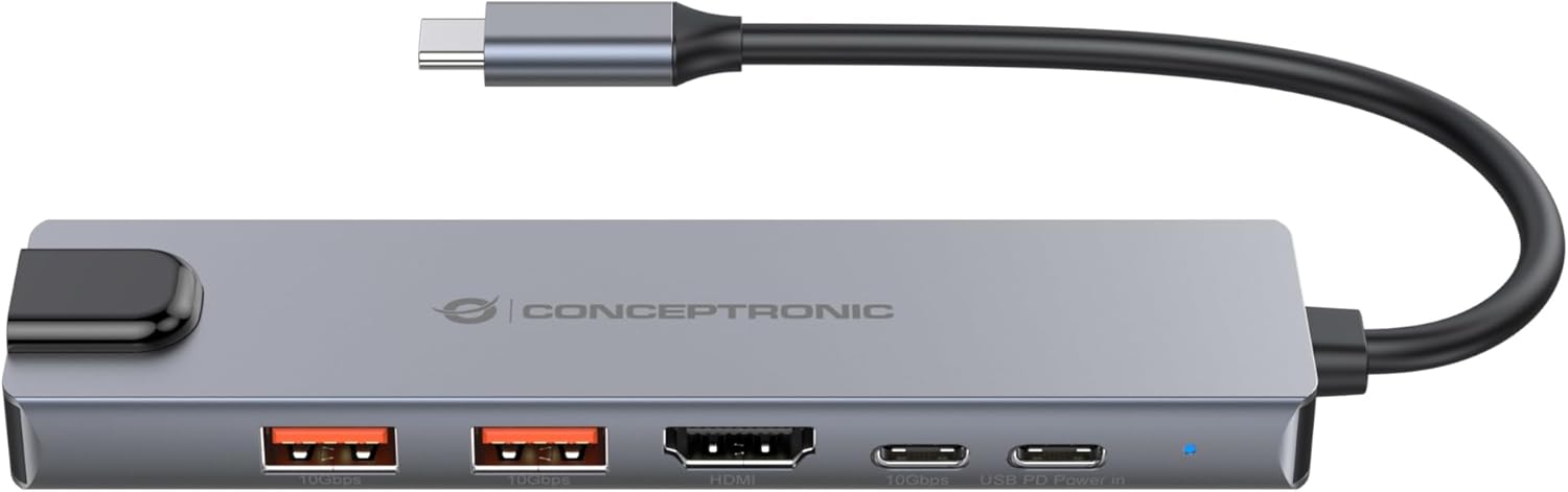 Conceptronic DONN29G Docking Station USB 3.2 Gen 2 6 in 1, 4K60Hz HDMI, USB-A 10Gbps x 2, USB-C 10Gbps, GbE LAN, 140W USB PD 3.1