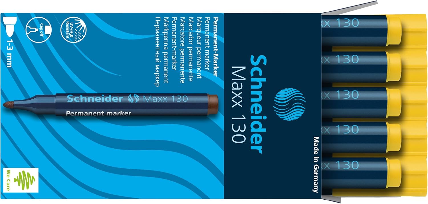 Schneider Marker Pen 130 1-3 mm Permanent Cap-Off-Ink Refillable Pack of 10 Yellow