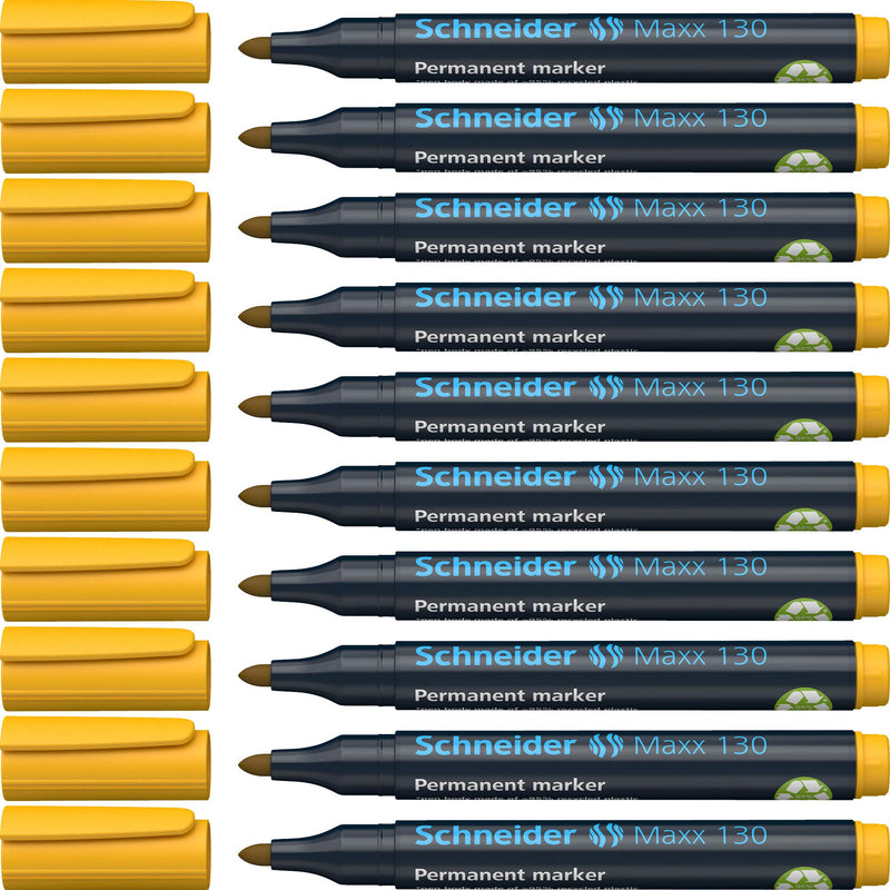 Schneider Marker Pen 130 1-3 mm Permanent Cap-Off-Ink Refillable Pack of 10 Yellow