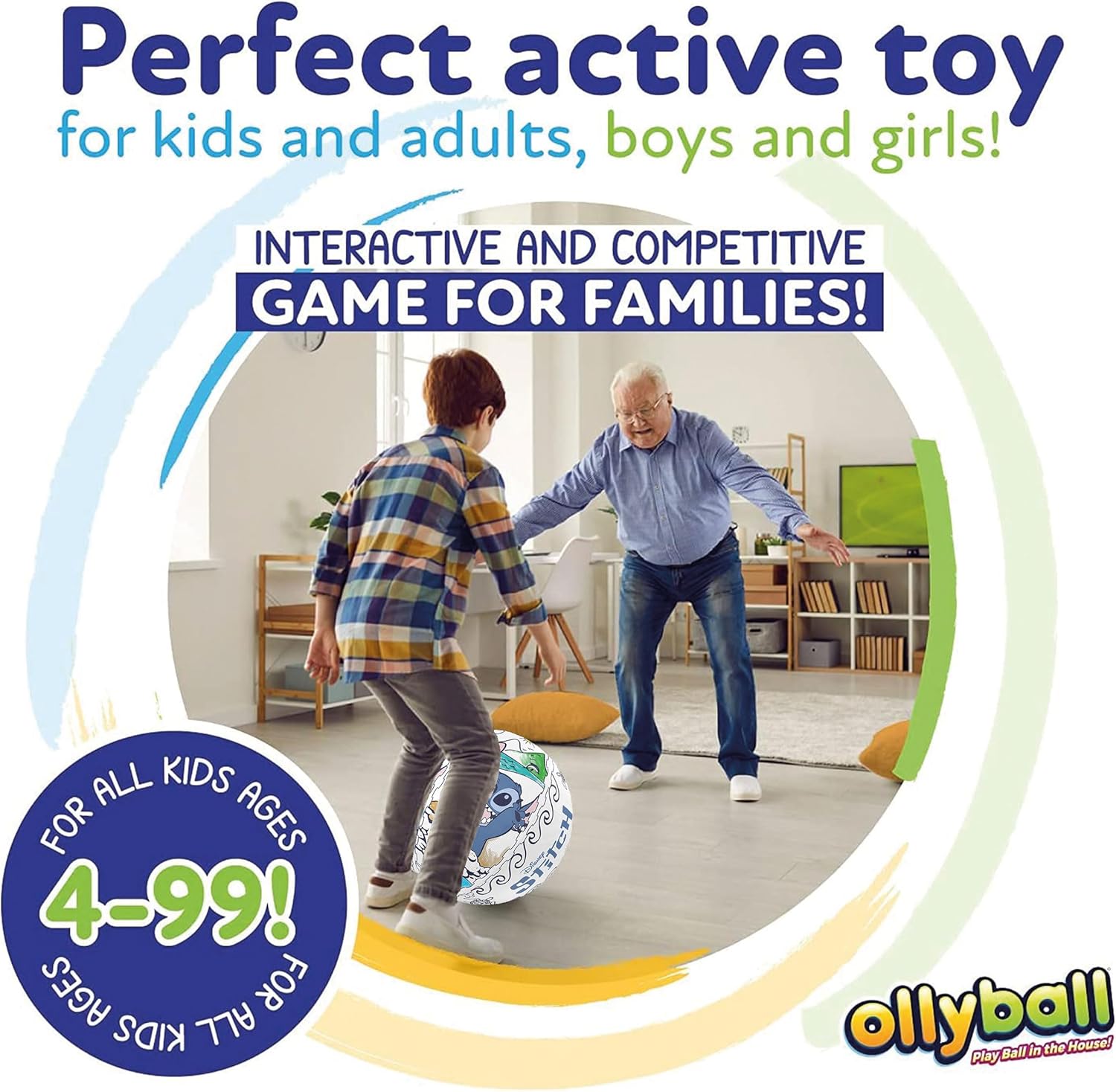 Ollyball, Disney Stitch, The Ultimate Indoor Play Ball for Kids and Parents, Colourable Ball, Suitable for Indoor and Outdoor Play