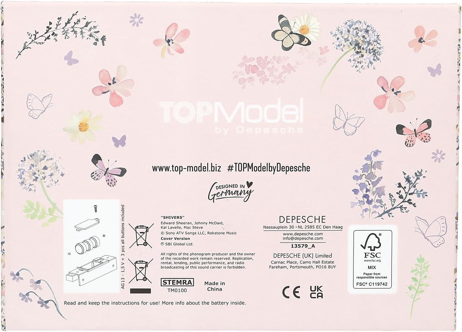 Depesche 13579 TOPModel Summer Feeling - Grote sieradendoos in roze, met modelmotief en bloemendetails, sieradendoos met code, geluid en spiegel