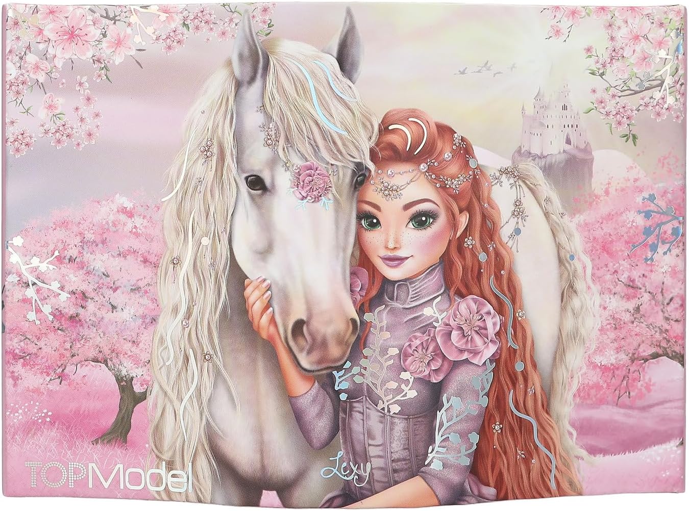 Depesche 13608 TOPModel Viva Violet - Sieradendoosje in roze, met modelmotief, paard en licht, sieradendoosje met spiegel