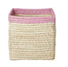 Rice - Raffia Basket Without Handles In Nature With Soft Pink Border - 20 Cm X 20 Cm X 20 Cm - Natural With Soft Pink Bo