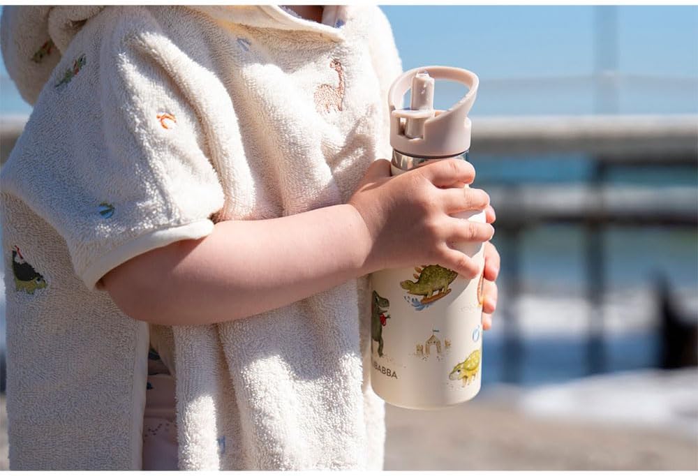 Filibabba FI-03589 Dino Beach Stainless Steel Thermo Water Bottle, 350 ml Capacity, Beige