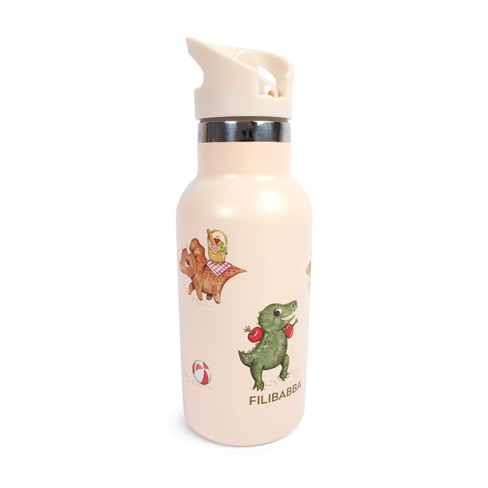 Filibabba FI-03589 Dino Beach Stainless Steel Thermo Water Bottle, 350 ml Capacity, Beige