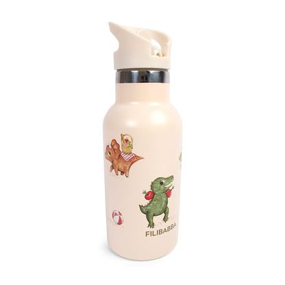Filibabba FI-03589 Dino Beach Stainless Steel Thermo Water Bottle, 350 ml Capacity, Beige