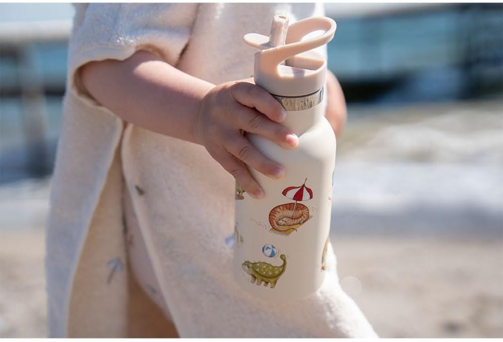 Filibabba FI-03589 Dino Beach Stainless Steel Thermo Water Bottle, 350 ml Capacity, Beige