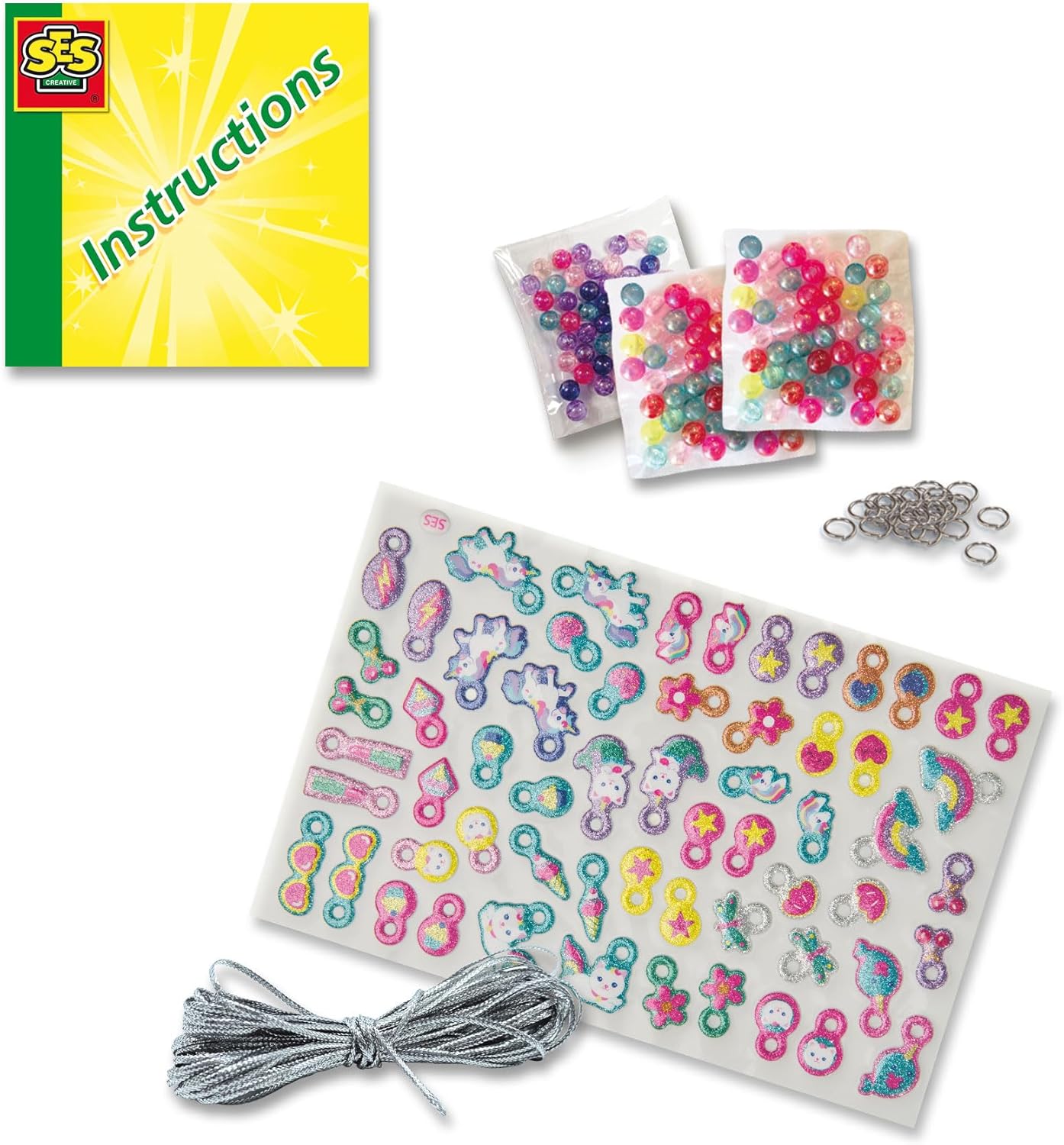 SES Creative 14747 Puffy Sticker Armbanden - Creatieve knutselset voor kinderen vanaf 5 jaar - Maak trendy armbanden met 60 gezwollen glitterstickers om 30 unieke bedels te maken