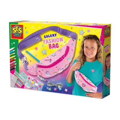 SES Creative 14774 Galaxy Fashion Fanny Pack - Personaliseer je eigen trendy roze heuptas met kleurrijke markers, stickers en sterkralen
