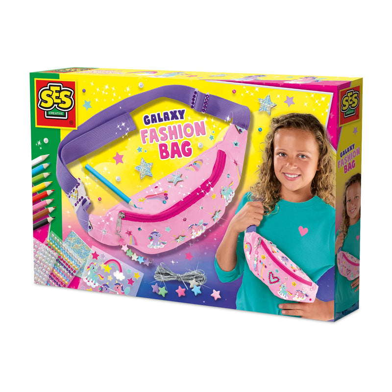 SES Creative 14774 Galaxy Fashion Fanny Pack - Personaliseer je eigen trendy roze heuptas met kleurrijke markers, stickers en sterkralen