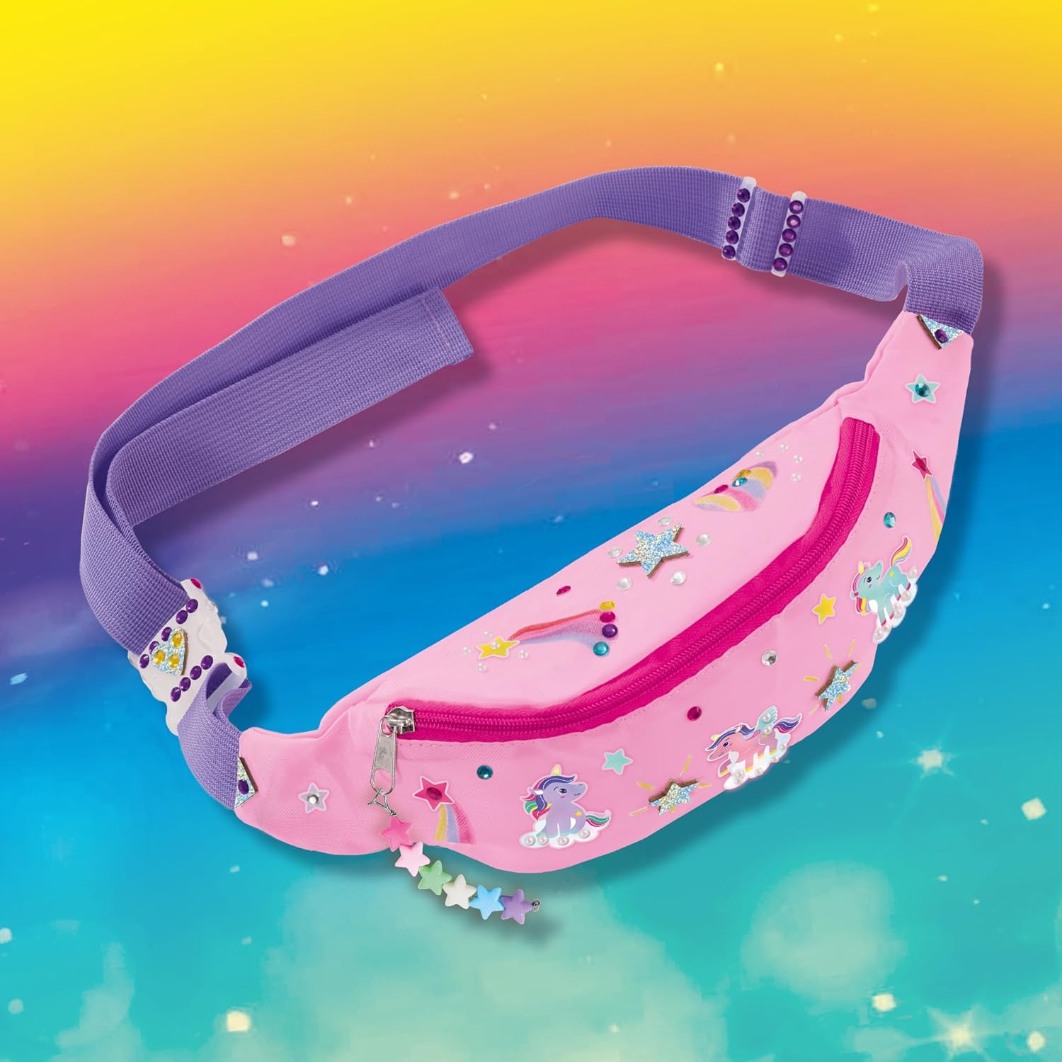 SES Creative 14774 Galaxy Fashion Fanny Pack - Personaliseer je eigen trendy roze heuptas met kleurrijke markers, stickers en sterkralen
