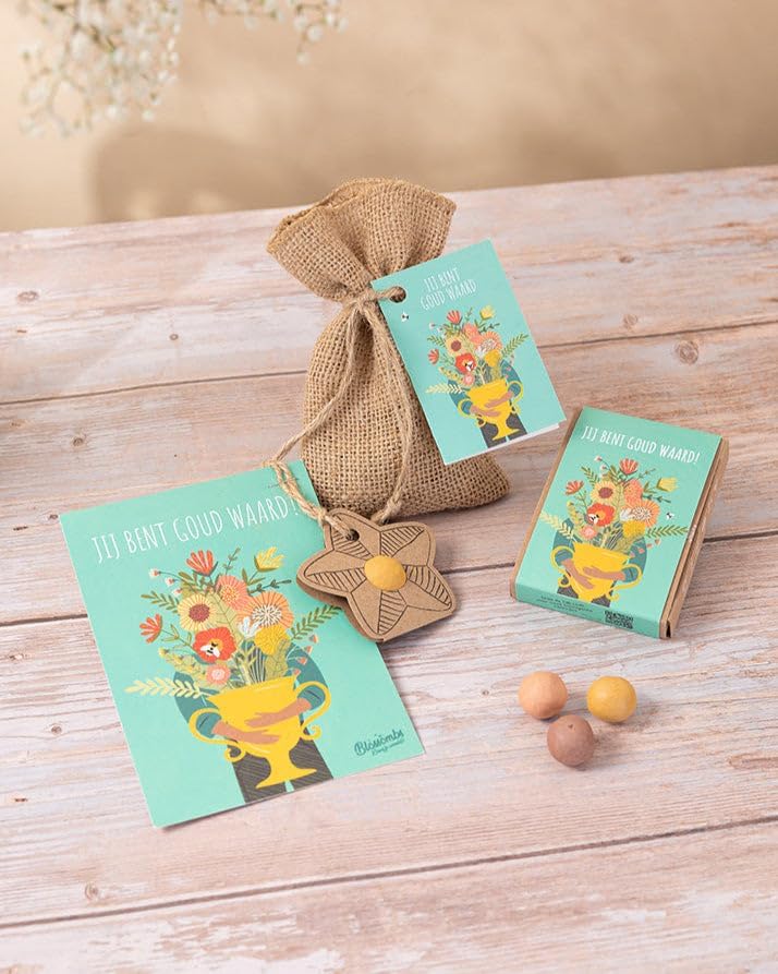 Blossombs Bombe di semi Mini scatola regalo con 4 bombe di fiori - Vale l'oro! - Bombe di semina, fiori di campo, semi di fiori, regalo floreale per farfalle, api e bombi
