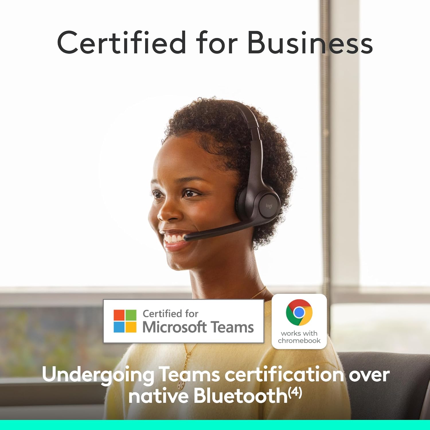 Logitech Zone 305 per aziende, cuffia con microfono wireless Bluetooth, Bluetooth nativo, per Microsoft Teams, compatibile con Windows, Mac, Chrome, Linux, iOS, iPadOS, Android - Nero