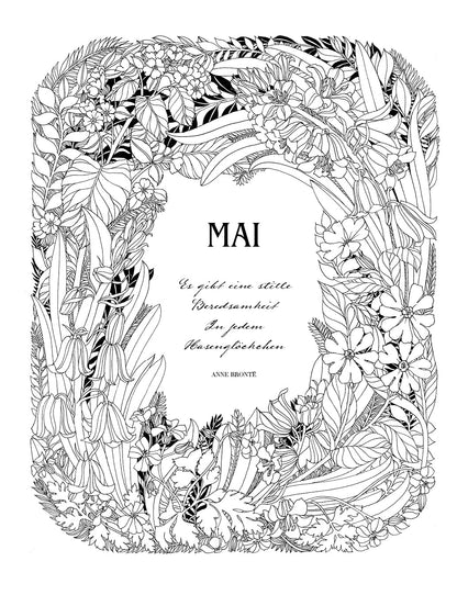 Wunderbare Blütenwelt: Ein Malbuch für das ganze Jahr | Ein Kapitel pro Monat mit hochwertigen Illustrationen von Flora und Fauna passend zur Jahreszeit