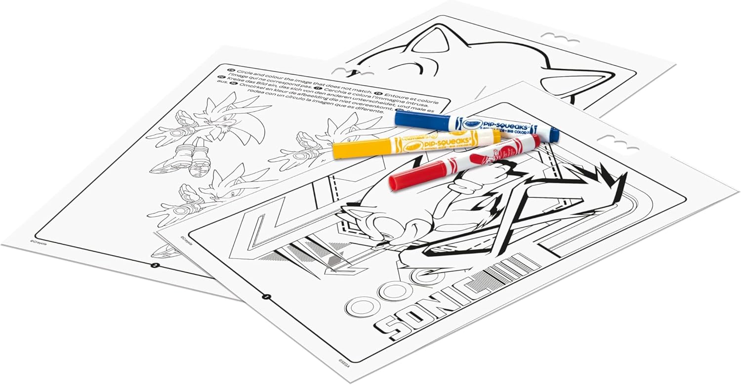 CRAYOLA - Sonic Activity & Coloring Album, 32 Colouring Pages and 7 Mini Washable Markers 04-0866G