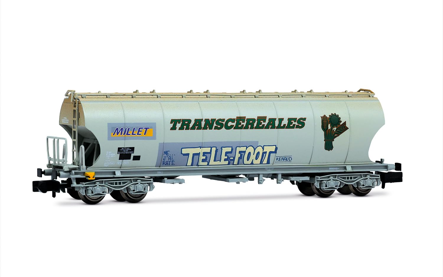 Arnold HN6705 F-MISA, 4-axle cereal hopper wagon (rounded walls) Millet with graffiti Telefoot, ep. VI Freight Wagons
