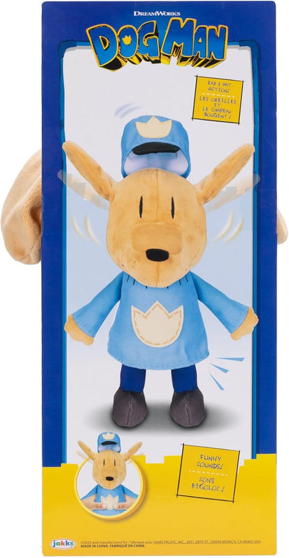Dog Man Feature Plush by Jakks Pacific - Ears Flip Up and Down, Squeeze Dogman Plush for Fun Sound Effect, Toot! Collect all Dogman Plush, Based on The Dog Man Movie, Inspired by Dog Man Book