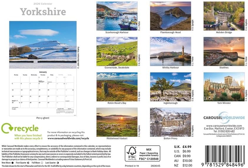 Yorkshire 2026 A5 Wall Calendar