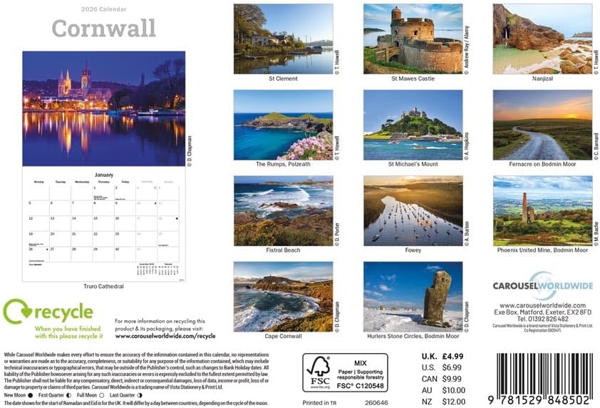 Cornwall 2026 A5 Wall Calendar