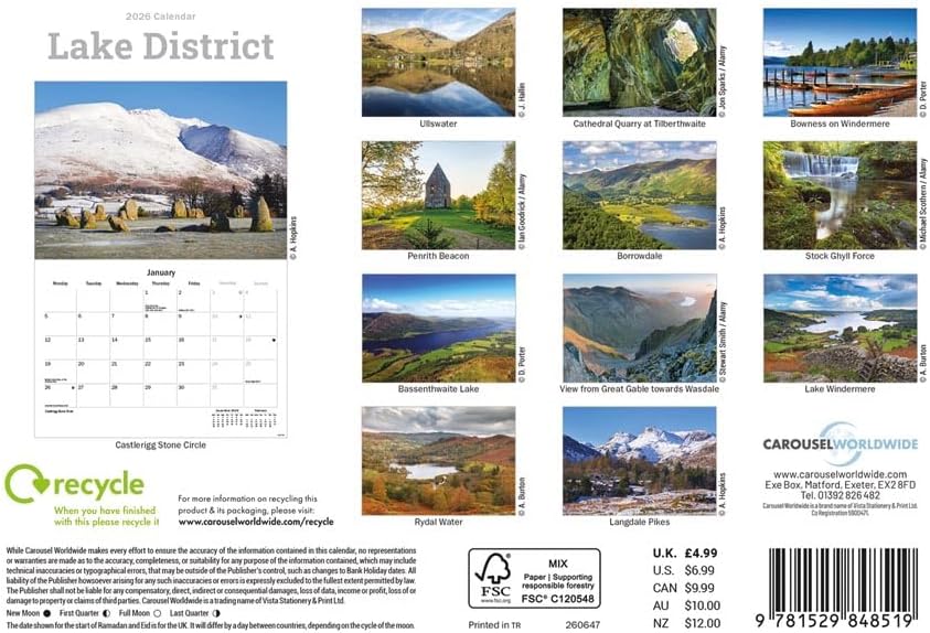 Lake District 2026 A5 Wall Calendar