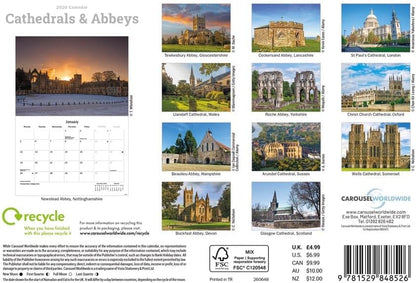 Carousel Worldwide, Cathedrals and Abbeys 2026 A5 Wall Calendar
