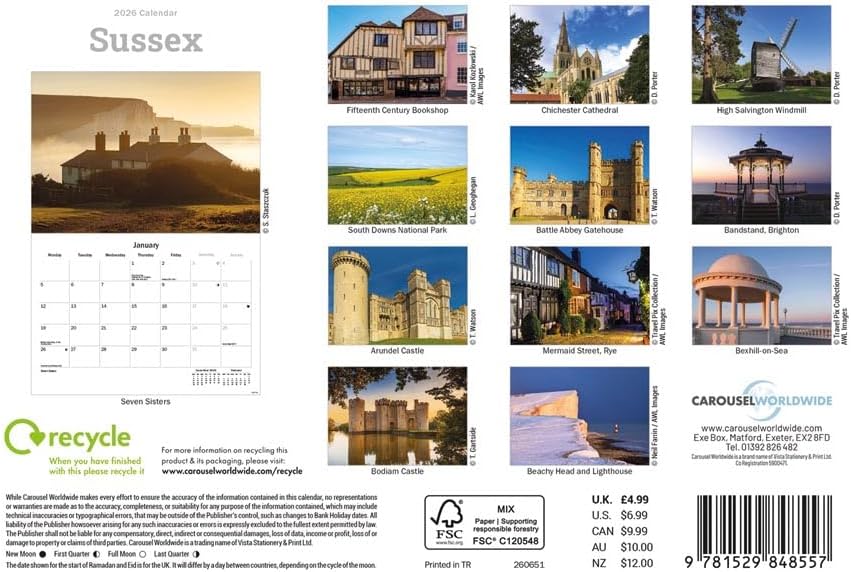 Carousel Worldwide, Sussex 2026 A5 Wall Calendar