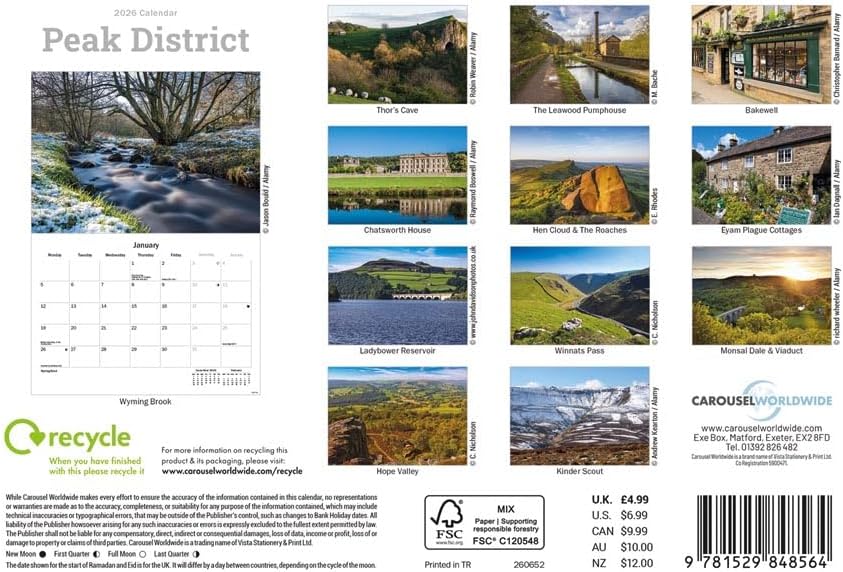 Peak District 2026 A5 Wall Calendar