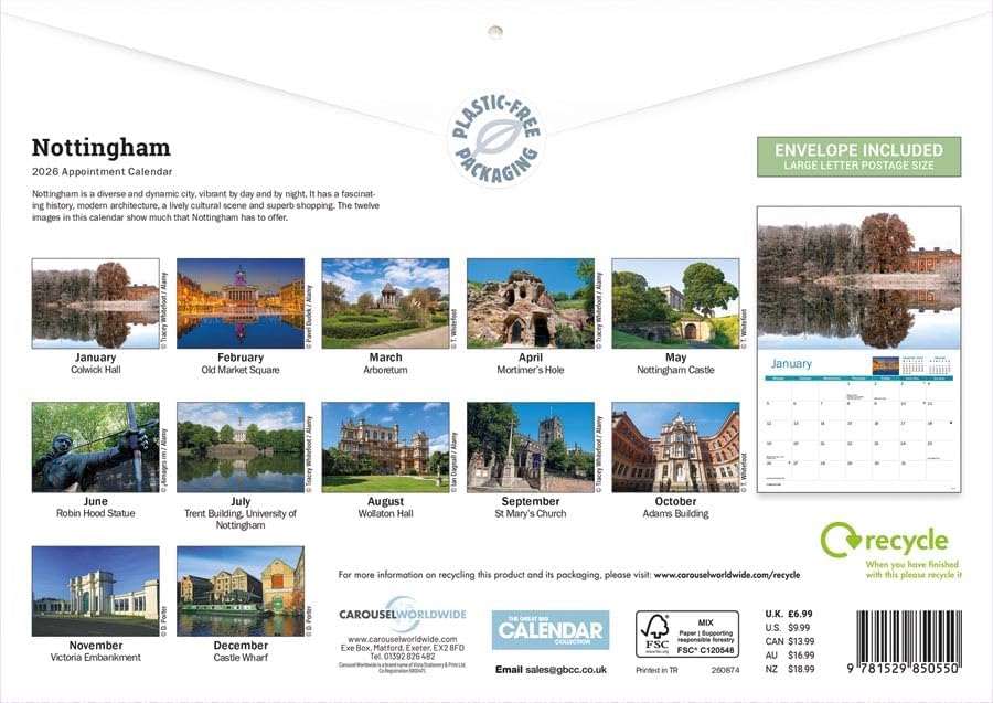 Nottingham 2026 A4 Wall Calendar