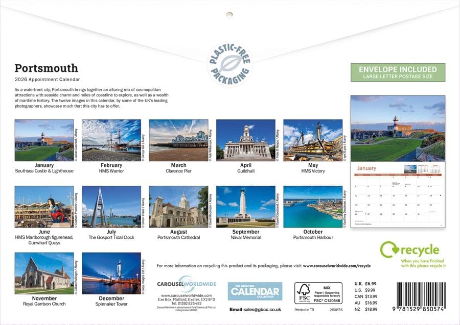Portsmouth 2026 A4 Wall Calendar