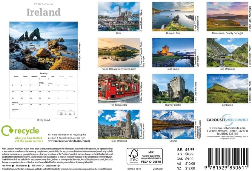 Carousel Worldwide, Ireland 2026 A5 Wall Calendar