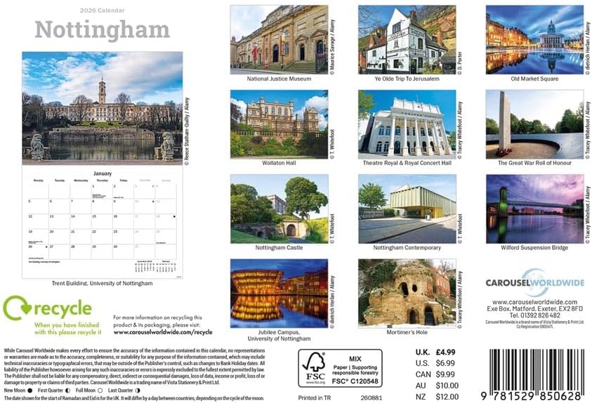 Carousel Worldwide, Nottingham 2026 A5 Wall Calendar