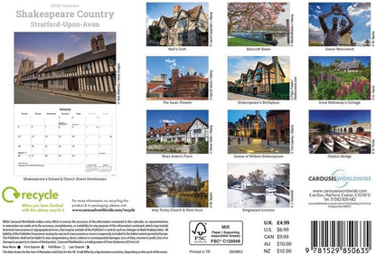 Carousel Worldwide, Shakespeare Country 2026 A5 Wall Calendar