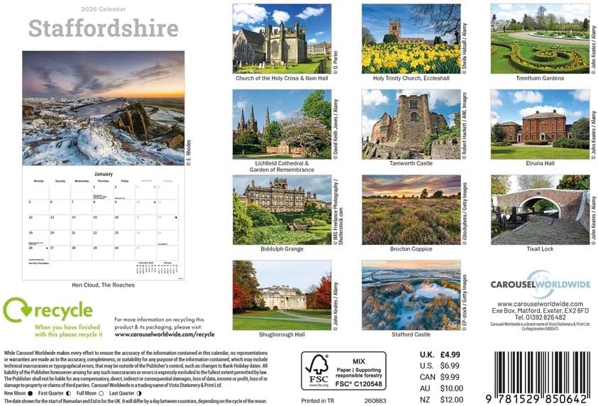 Staffordshire 2026 A5 Wall Calendar