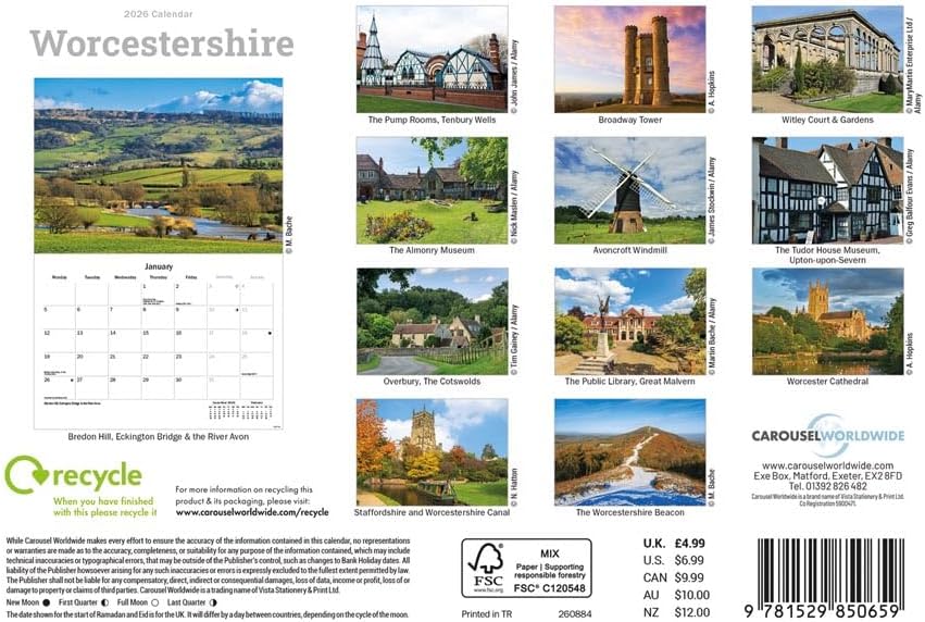 Worcestershire 2026 A5 Wall Calendar