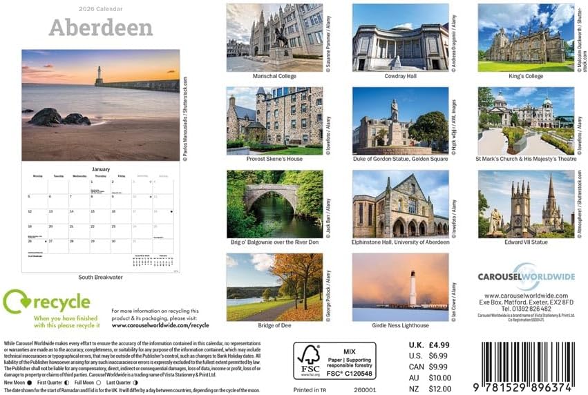 Carousel Worldwide, Aberdeen 2026 A5 Wall Calendar