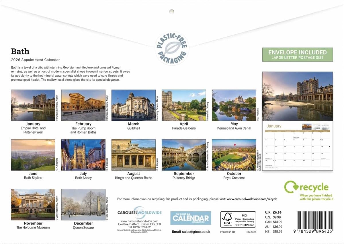 Bath 2026 A4 Wall Calendar