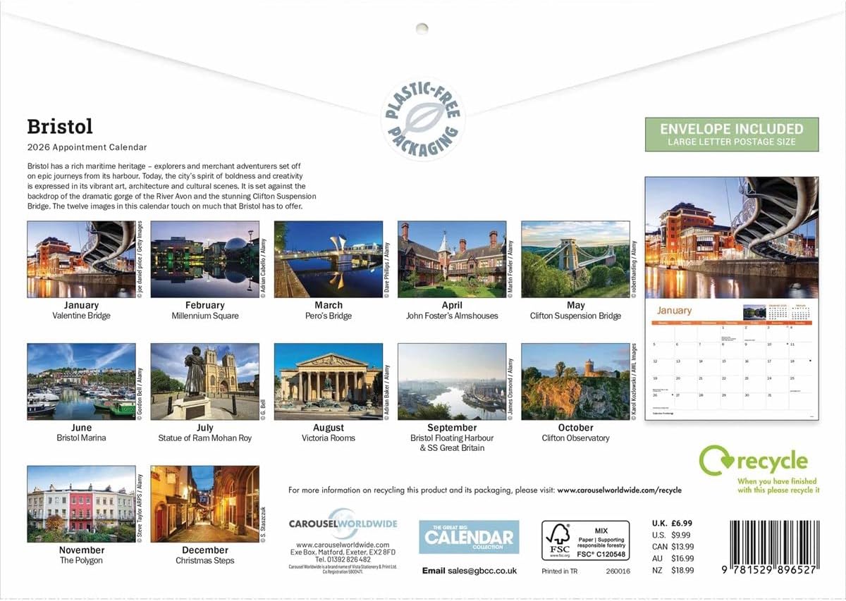 Bristol 2026 A4 Wall Calendar