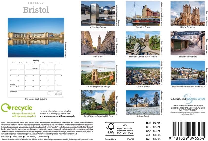 Bristol 2026 A5 Wall Calendar