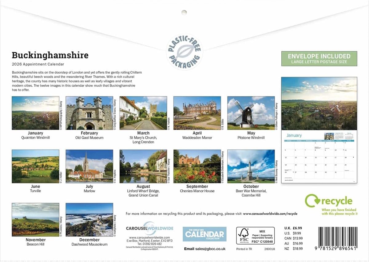 Buckinghamshire 2026 A4 Wall Calendar