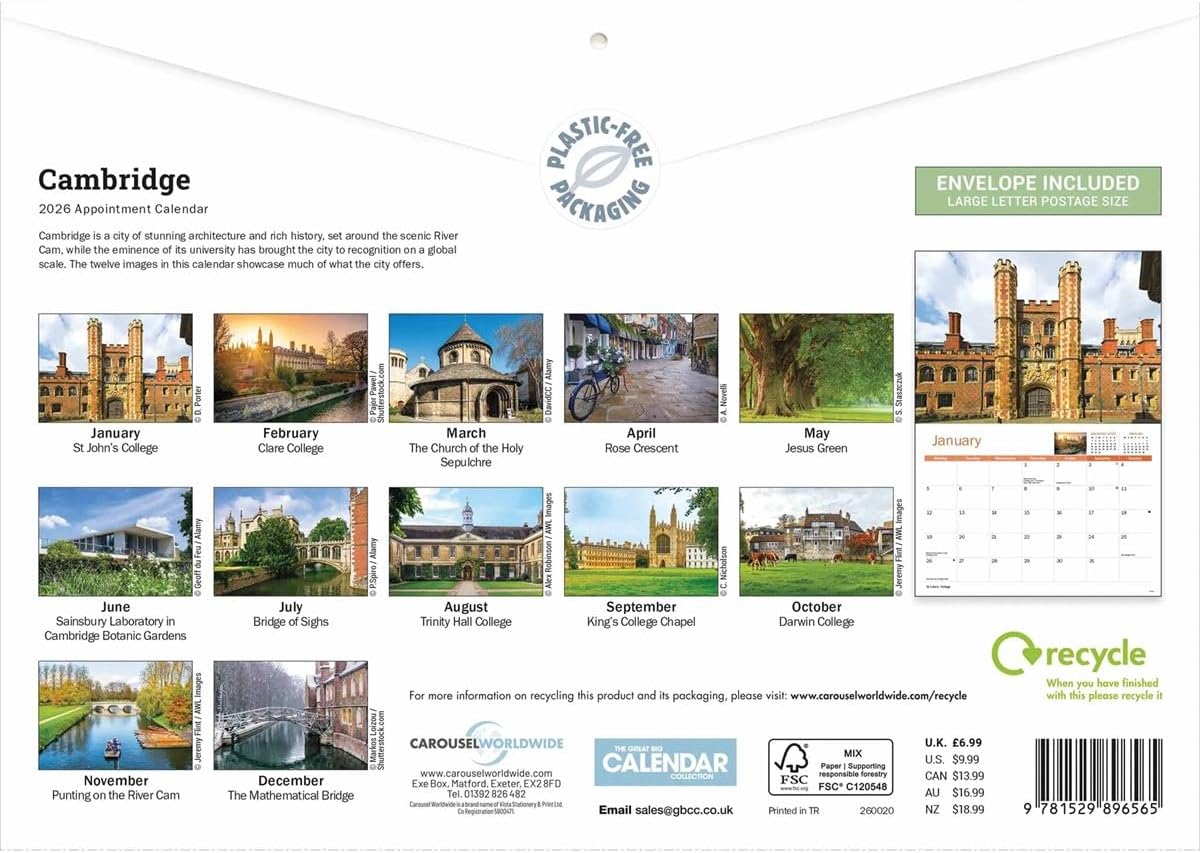 Cambridge 2026 A4 Wall Calendar