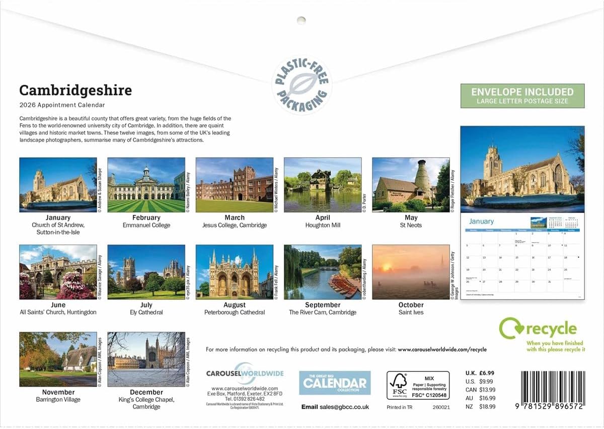 Cambridgeshire 2026 A4 Wall Calendar