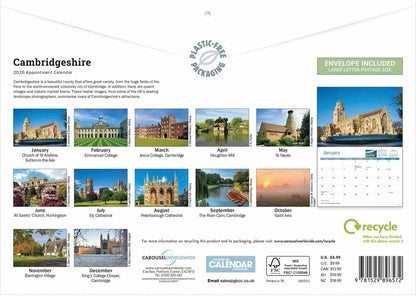 Cambridgeshire 2026 A4 Wall Calendar