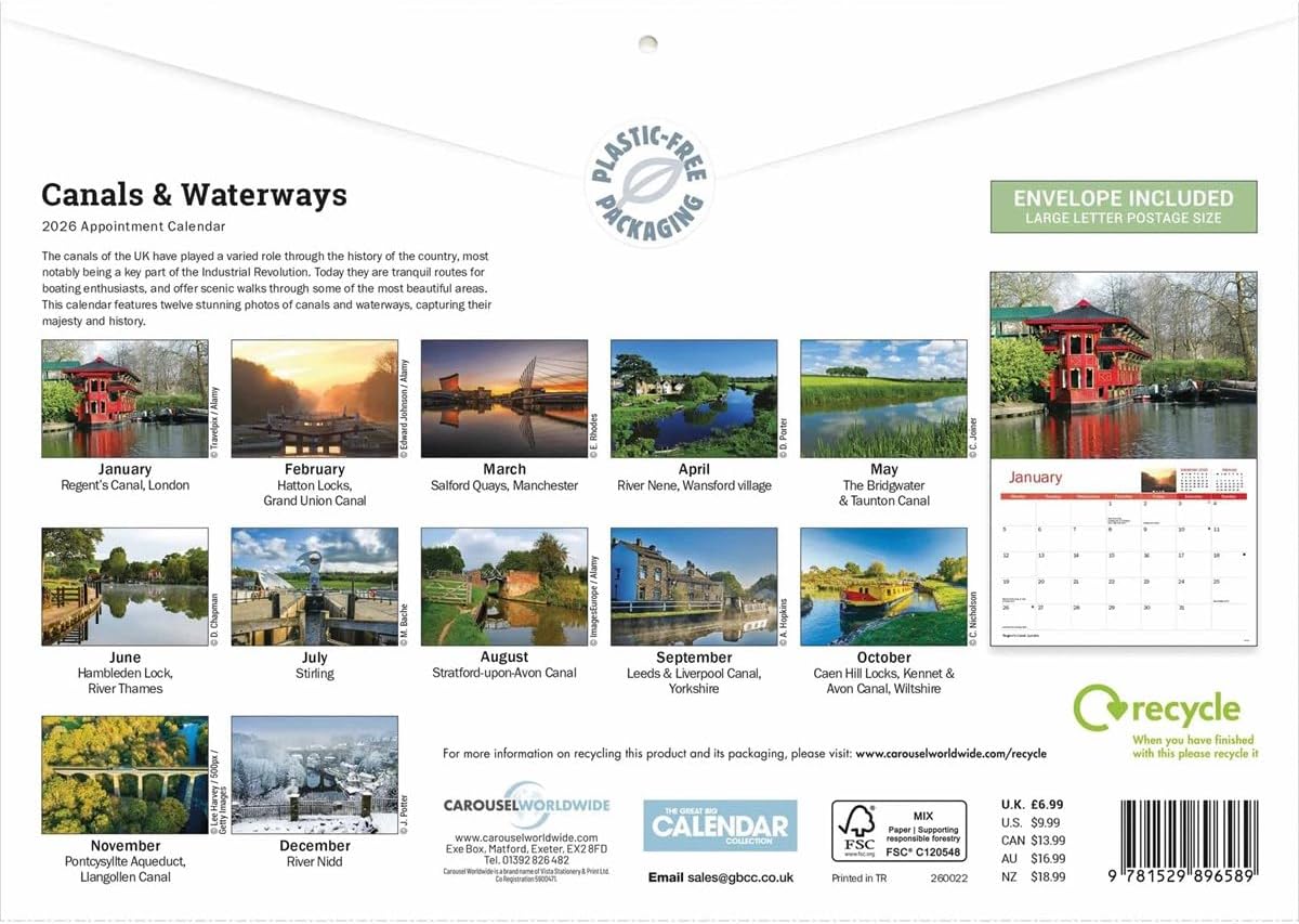 Canals & Waterways 2026 A4 Wall Calendar