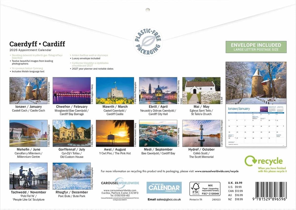 Cardiff 2026 A4 Wall Calendar