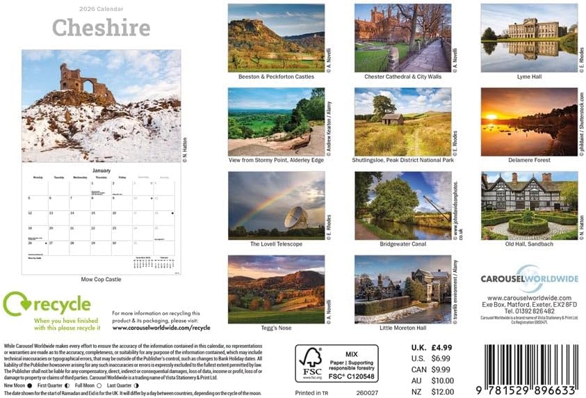 Cheshire 2026 A5 Wall Calendar