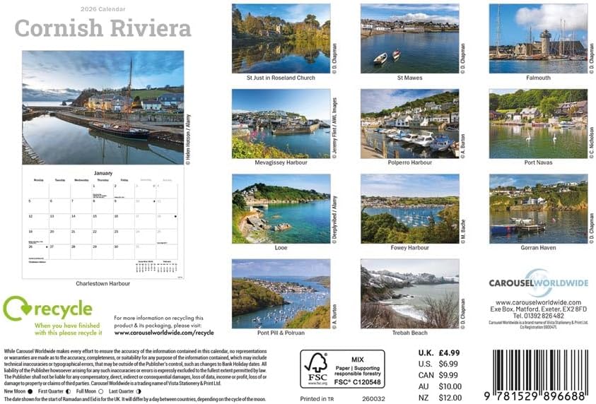 Cornish Riviera 2026 A5 Wall Calendar